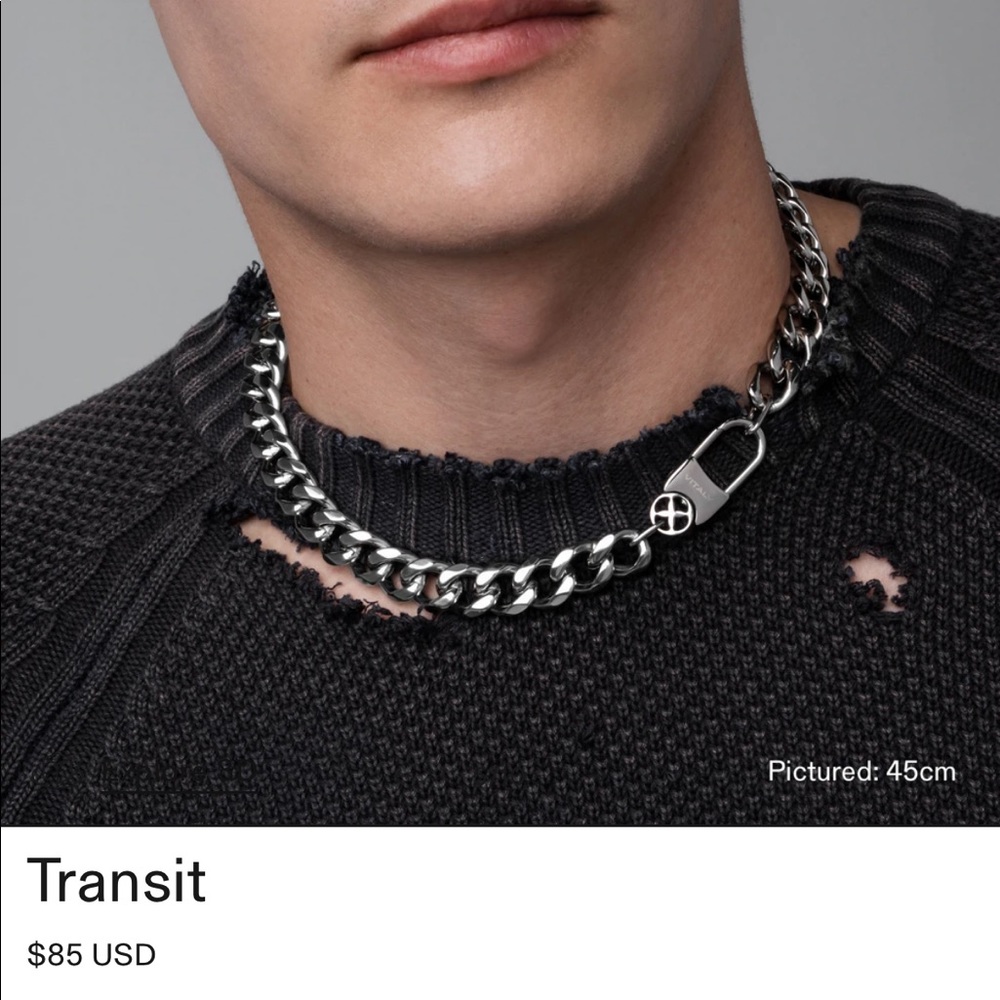 Brand New Vitaly “Transit” silver chain, 45 cmm stainless steel in box